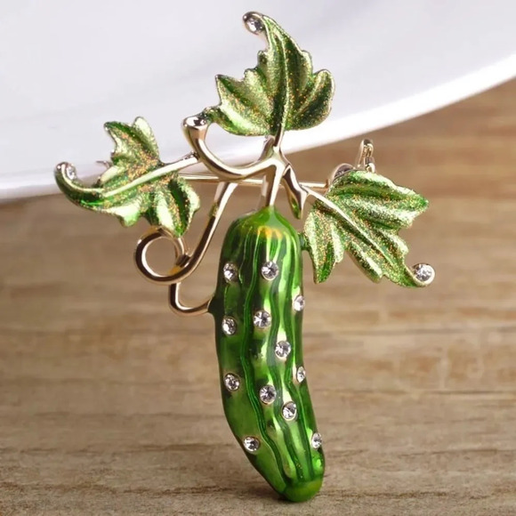 Enamel Shiny Cucumber Brooch - Picture 1 of 6
